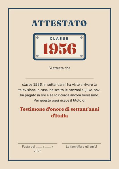 L'attestato Classe 1956