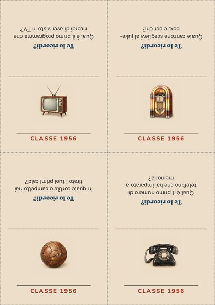 Quattro segnaposto con gli oggetti d'epoca